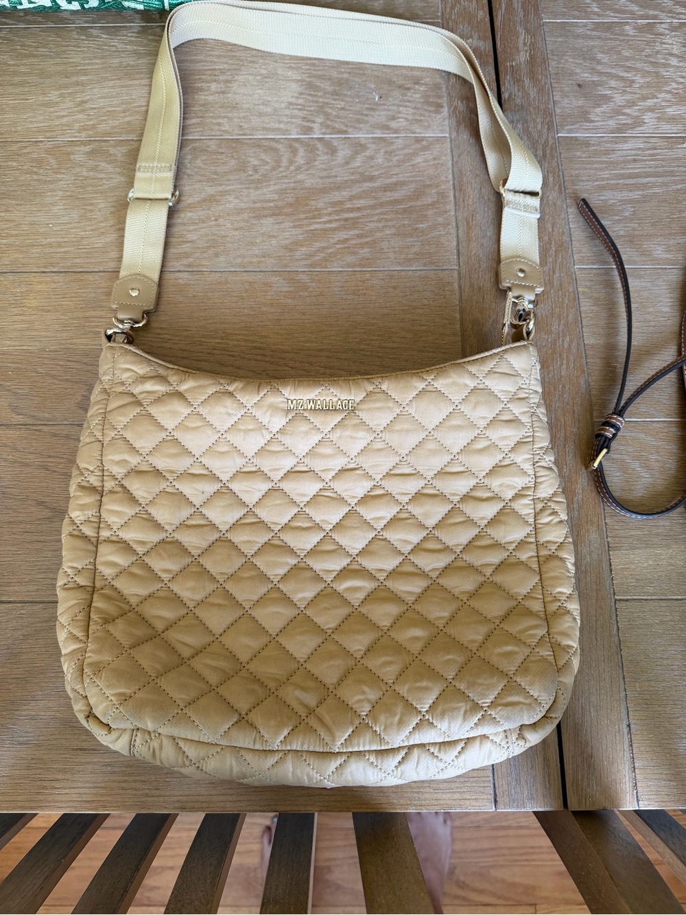 MZ Wallace Quilted Nylon Tote in Beige Gold Hardware